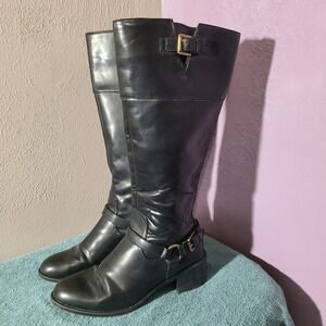 Chaps Rubi Tall Riding Black Knee High Equestrian Boots Buckles Women's 9.5 B‎